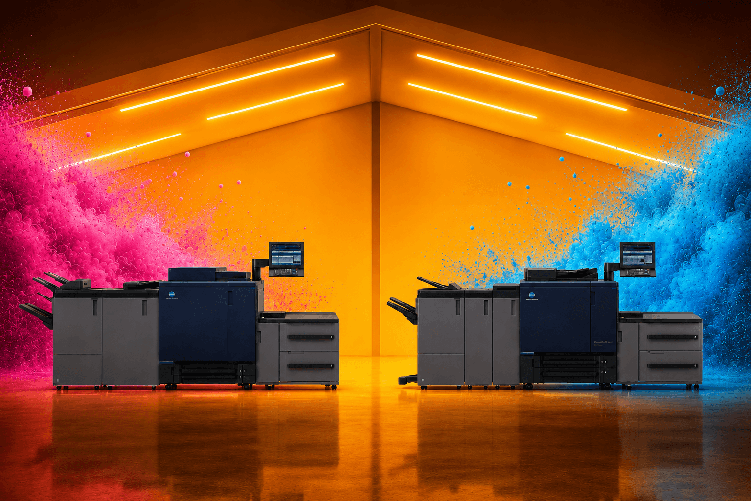 Dva produkčné tlačové stroje Konica Minolta v tlačiarni Ďuvel Partizánske – AccurioPress C83hc High Chroma a bizhub PRESS C1060