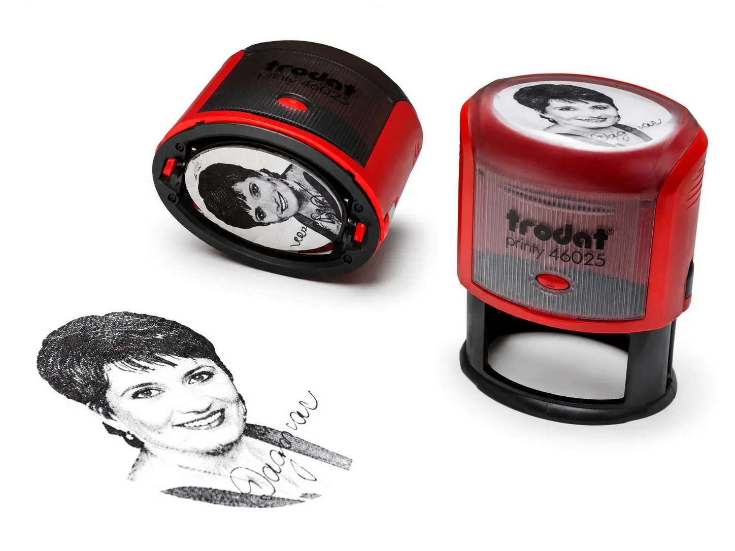 Pečiatka Trodat Printy 46025 s fotografiou a podpisom – ukážka pečiatky s reprodukciou portrétu